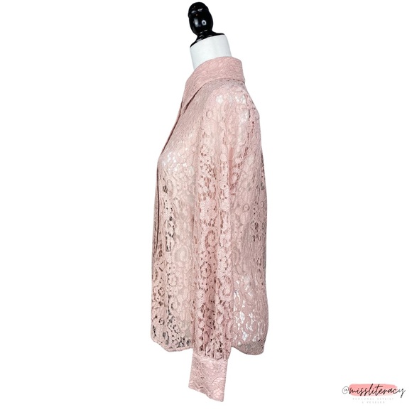Halogen x Atlantic-Pacific Nordstrom Women’s Blush Pink Sheer Floral Lace Blouse - Picture 7 of 15